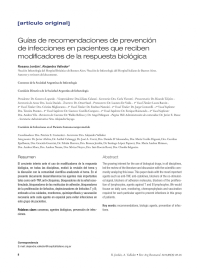Guías de recomendaciones de prevención de infecciones en pacientes que reciben modificadores de la respuesta biológica