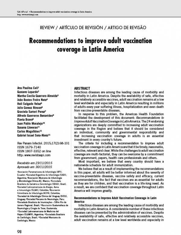 Recomendaciones para mejorar la cobertura vacunal de los adultos en América Latina