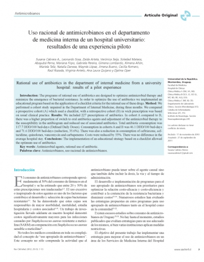 Uso racional de antimicrobianos en el Departamento de Medicina interna de un hospital universitario: resultados de una experiencia piloto